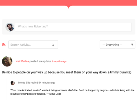 BuddyBuilder community UI — activity feed