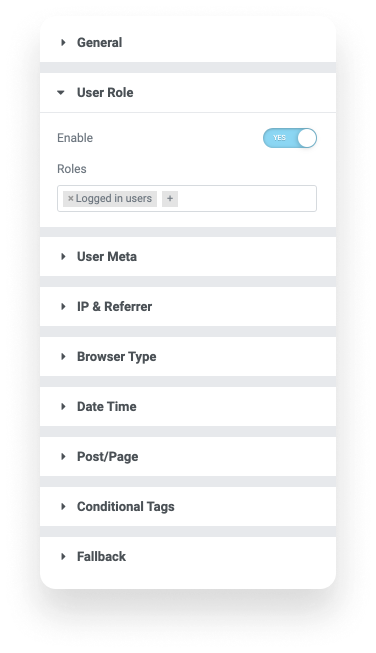 Visibility Logic conditions panel inside the Elementor editor